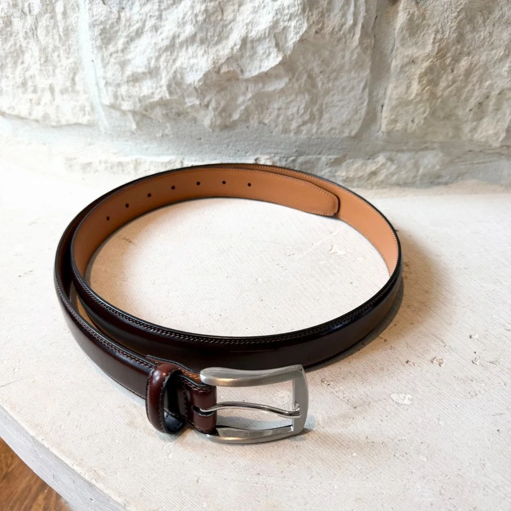 Mens Dark Brown Leather Dress Belt Size 42 Silver Buckle LA1015 Mahogany